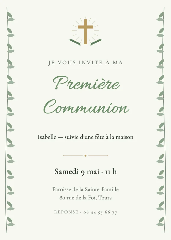 Invitation baptême Communion verdure