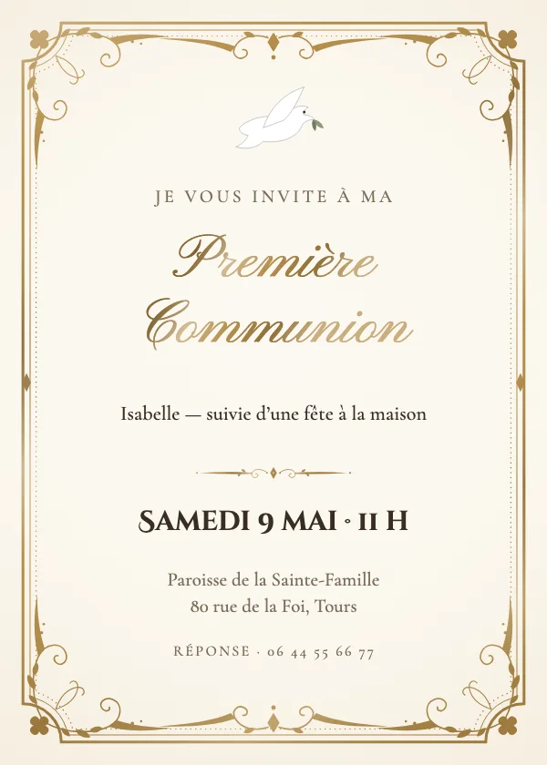 Invitation baptême Cadre doré