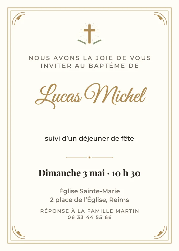 Invitation baptême Croix dorée