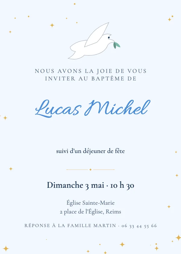 Invitation baptême Colombe
