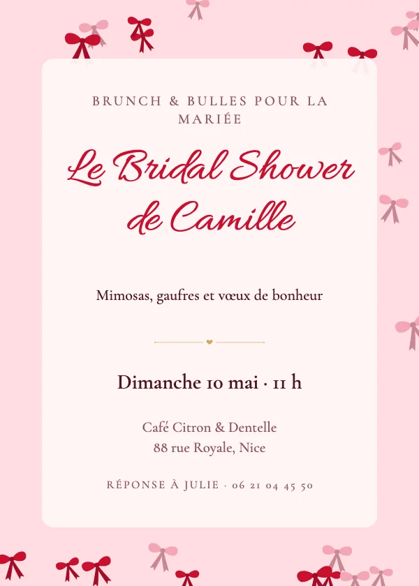 Invitation Bridal Shower Nœuds coquette