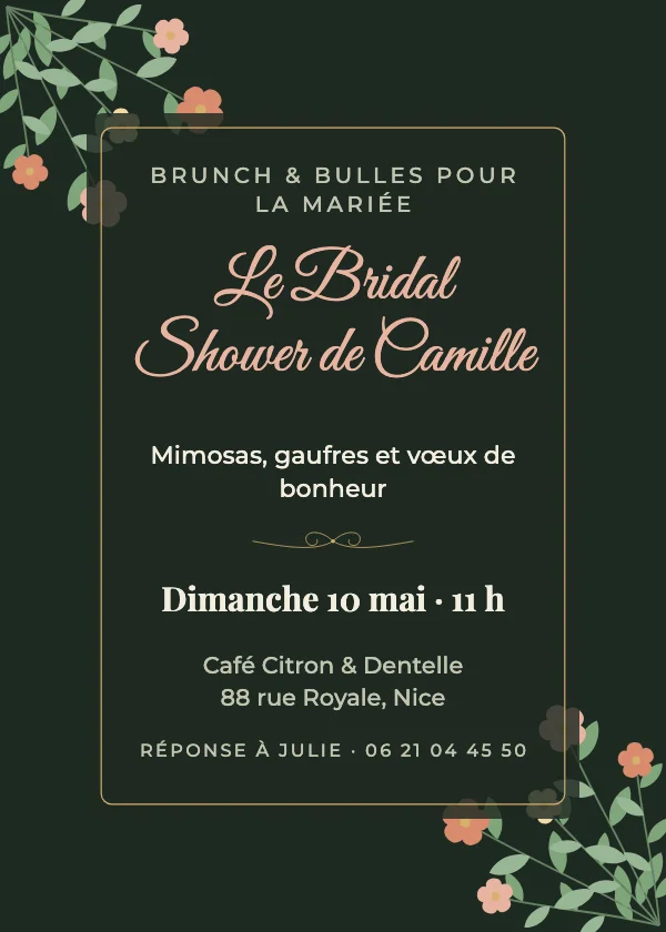 Invitation Bridal Shower Botanique sombre