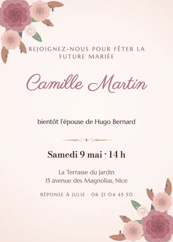 Invitation Bridal Shower Pivoines de luxe