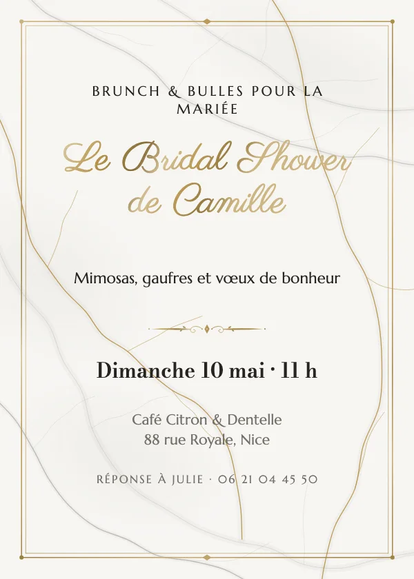 Invitation Bridal Shower Marbre et or