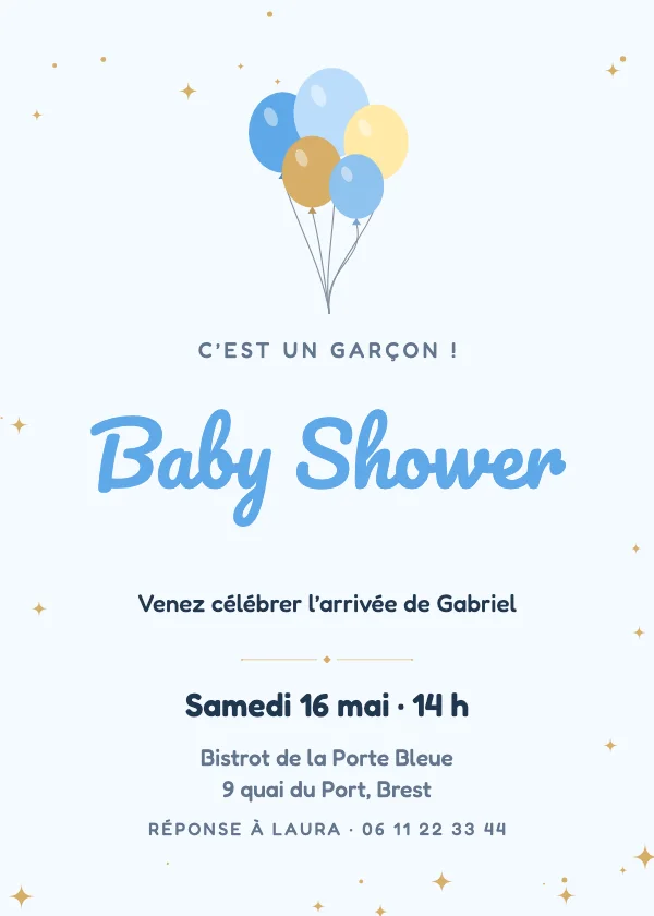 Invitation baby shower Ballons bleus