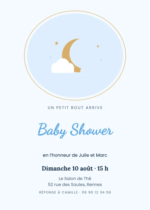 Invitation baby shower Lune ovale