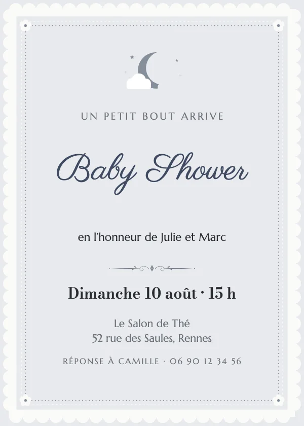 Invitation baby shower Dentelle de perles