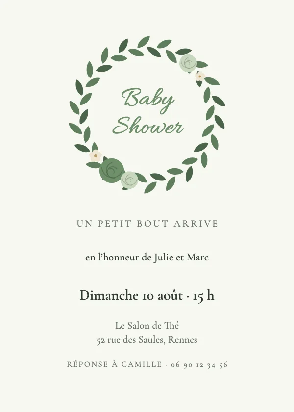 Invitation baby shower Couronne sauge