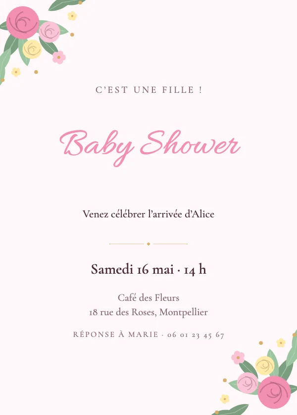 Invitation baby shower Douces fleurs