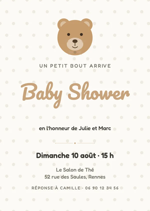 Invitation baby shower Ourson