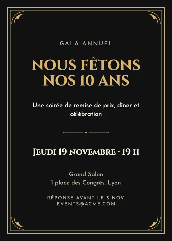 Invitation événement Gala tenue de soirée
