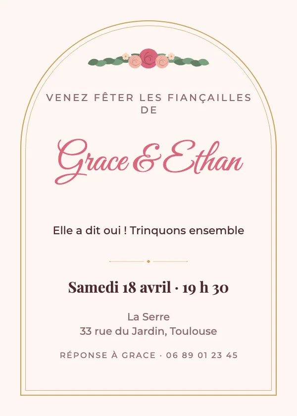 Invitation fiançailles Arche poudrée