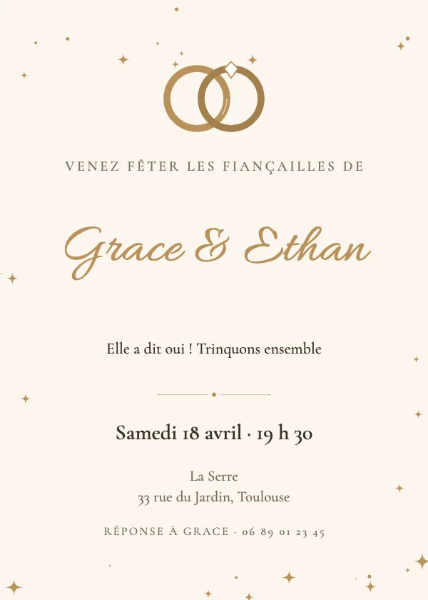 Invitation fiançailles Alliances dorées