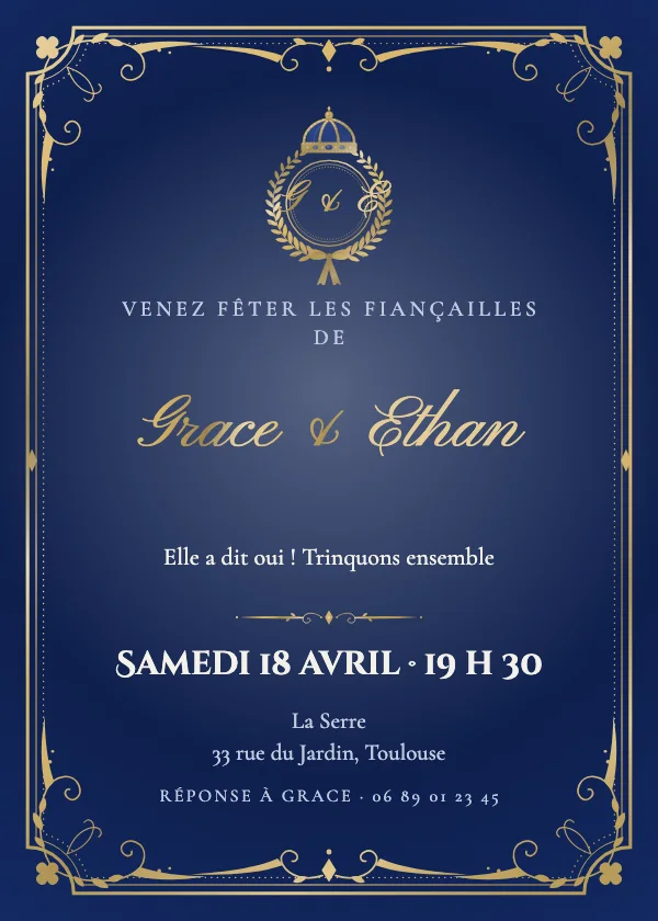 Invitation fiançailles Blason royal