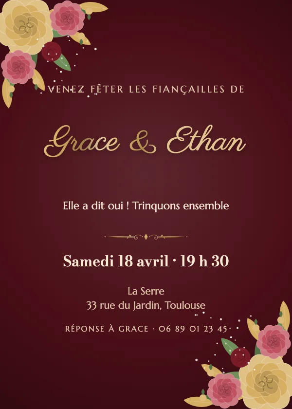 Invitation fiançailles Roses de velours