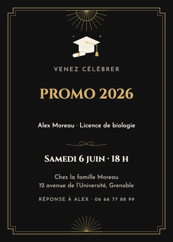 Invitation remise de diplôme Noir et or