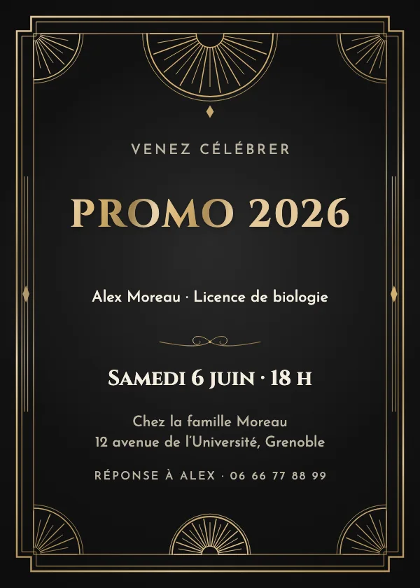 Invitation remise de diplôme Grand Art déco