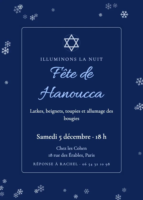 Invitation Hanoucca Fête des lumières