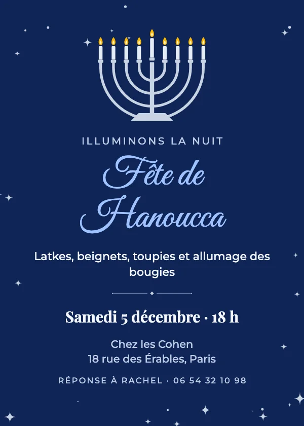 Invitation Hanoucca Ménorah lumineuse