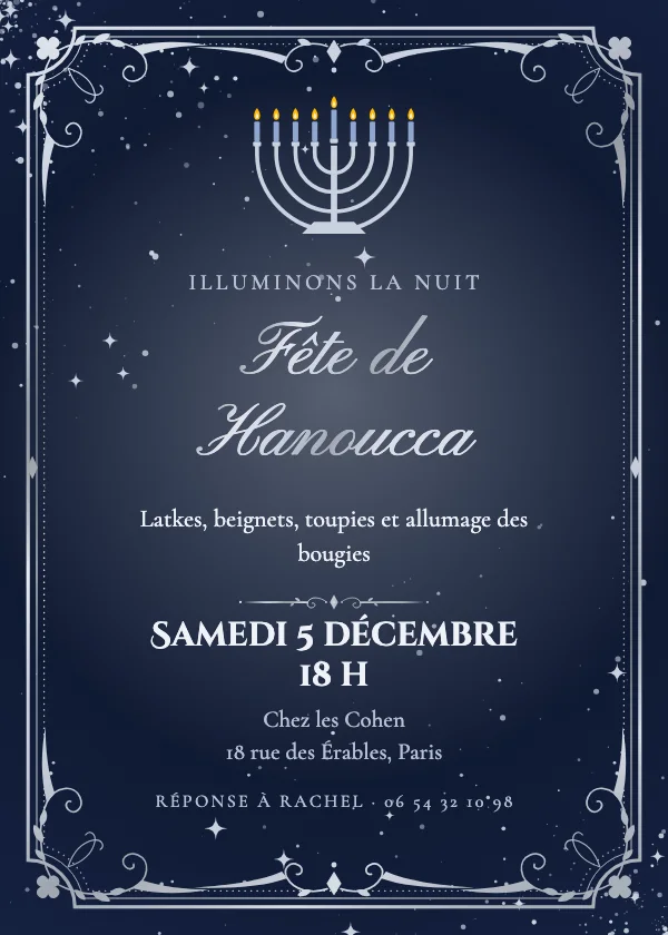 Invitation Hanoucca Ménorah d’argent