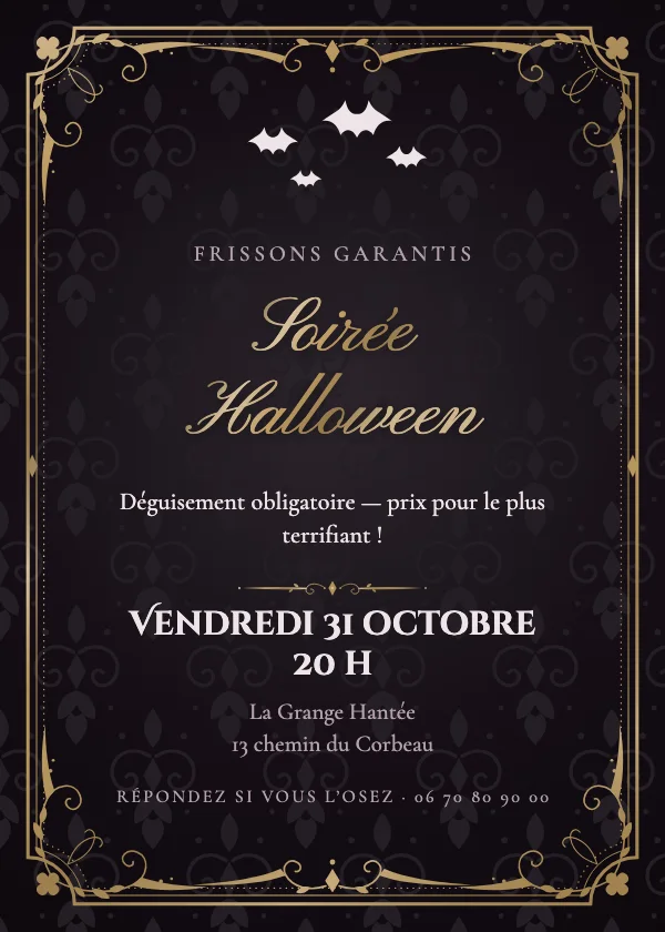 Invitation Halloween Baroque noir