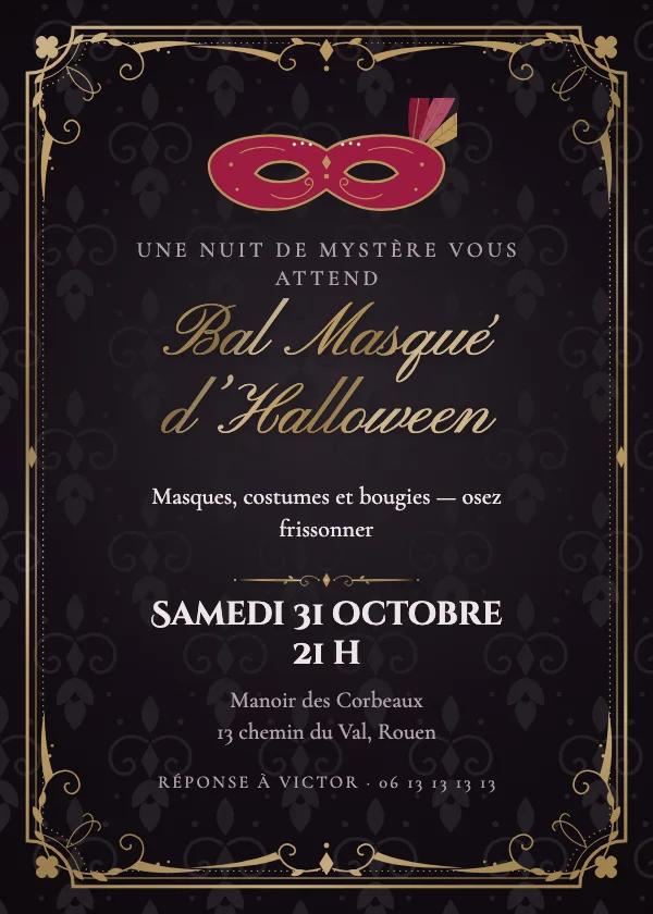 Invitation Halloween Bal masqué