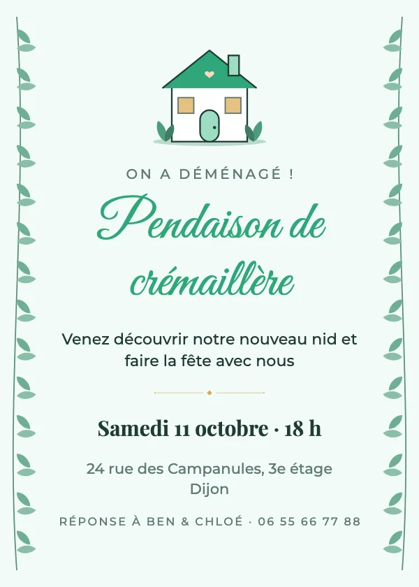 Invitation crémaillère Feuillage