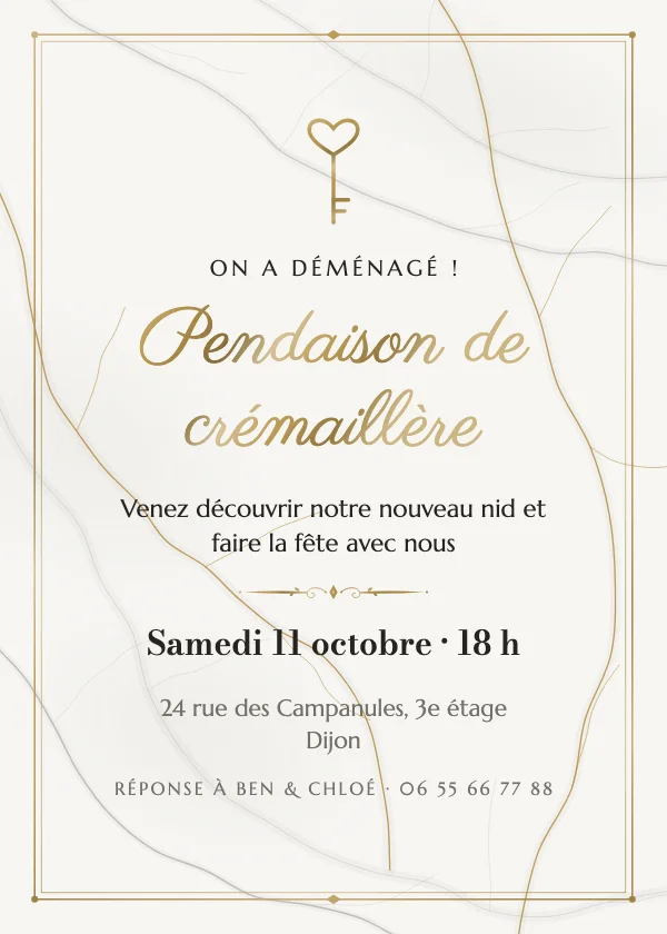 Invitation crémaillère Marbre et or