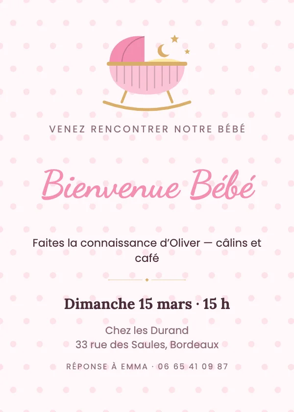 Invitation Bienvenue Bébé Doux berceau