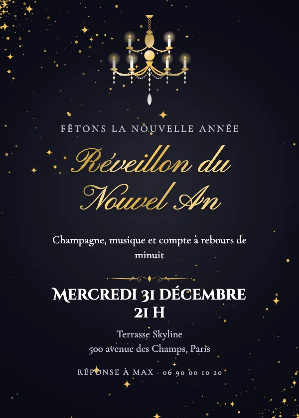 Invitation réveillon du Nouvel An Salle de bal aux lustres