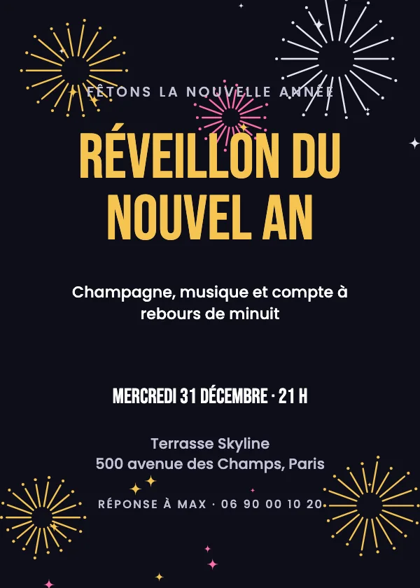 Invitation réveillon du Nouvel An Feux d’artifice