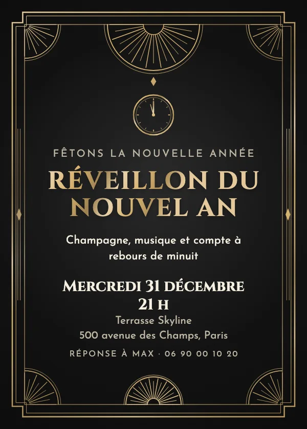 Invitation réveillon du Nouvel An Grand Art déco