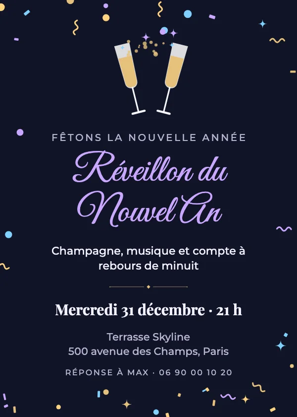 Invitation réveillon du Nouvel An Toast de minuit