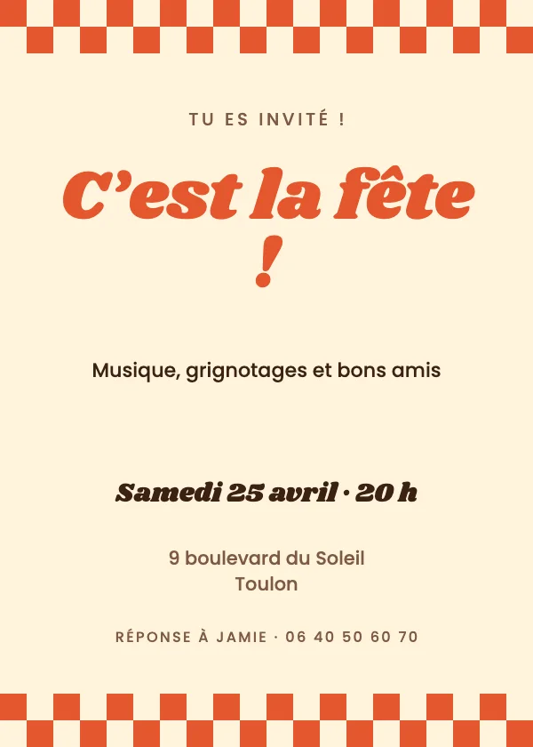 Invitation soirée Damier rétro
