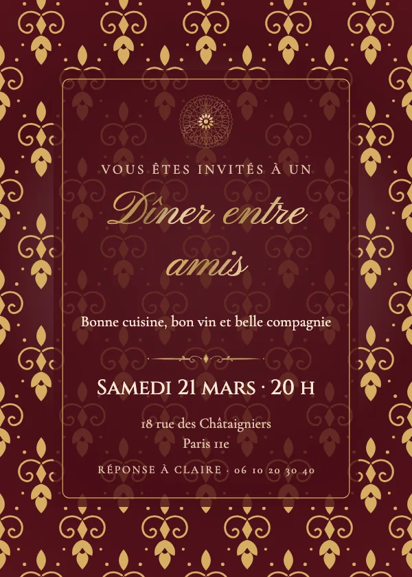 Invitation soirée Dîner damassé