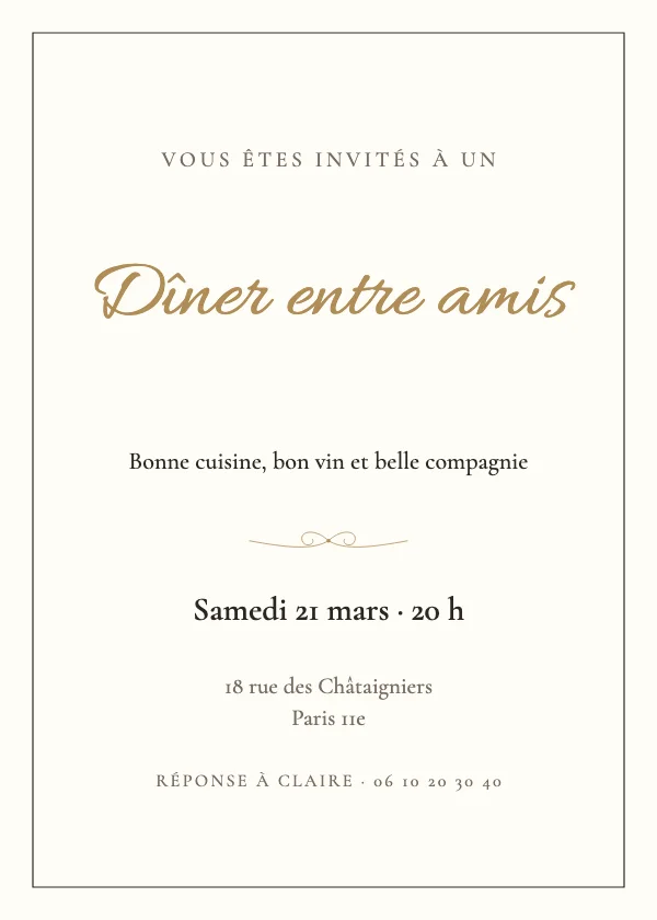 Invitation soirée Dîner élégant