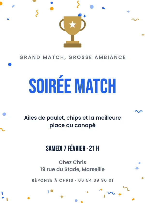 Invitation soirée Soirée match