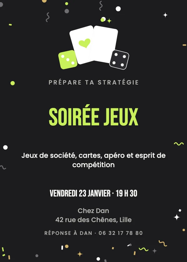 Invitation soirée Soirée jeux