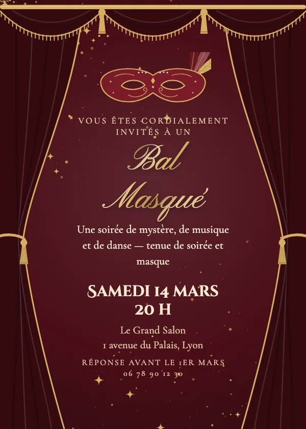Invitation soirée Bal masqué