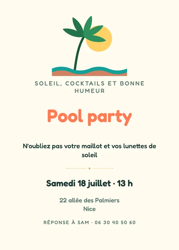 Invitation soirée Pool party