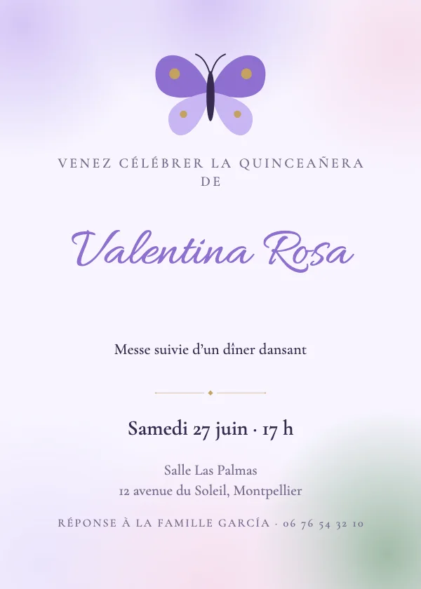 Invitation Quinceañera Jardin de papillons