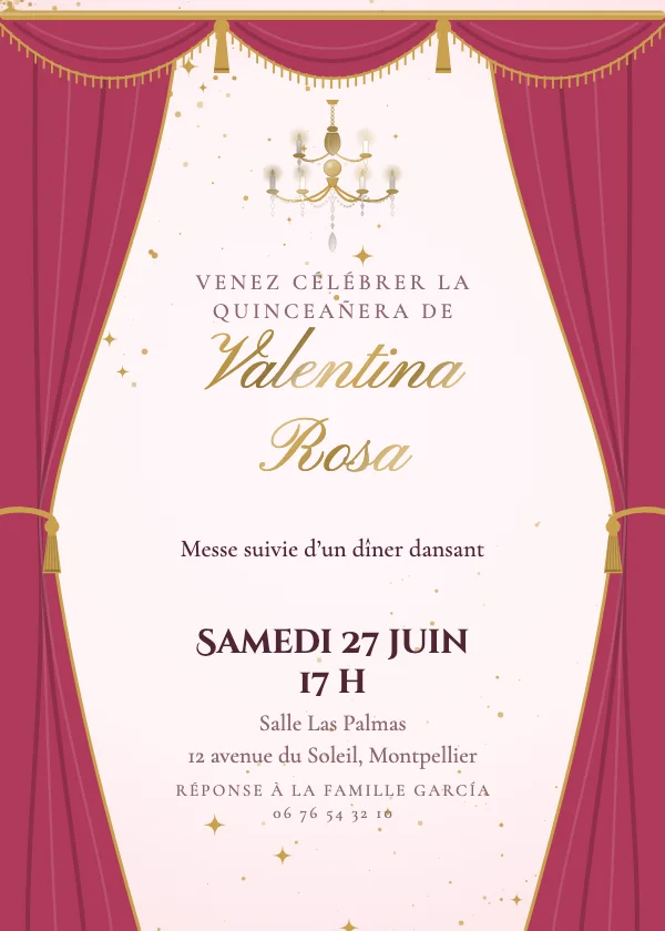 Invitation Quinceañera Salle de bal aux lustres