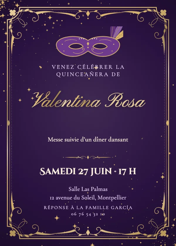 Invitation Quinceañera Bal masqué