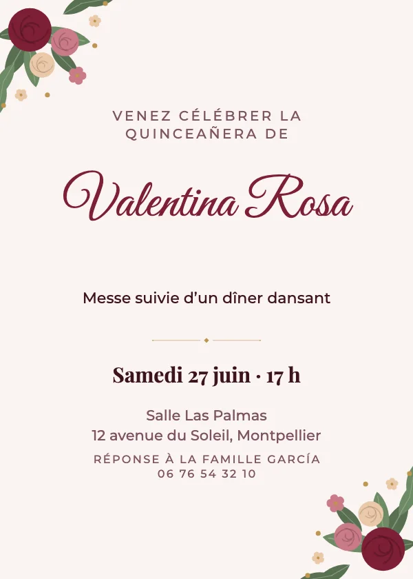 Invitation Quinceañera Roseraie