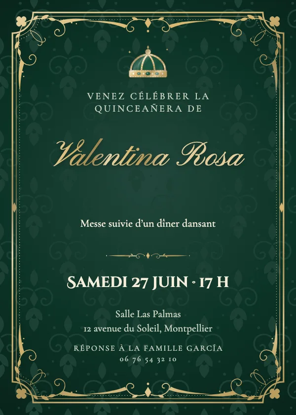 Invitation Quinceañera Baroque de velours