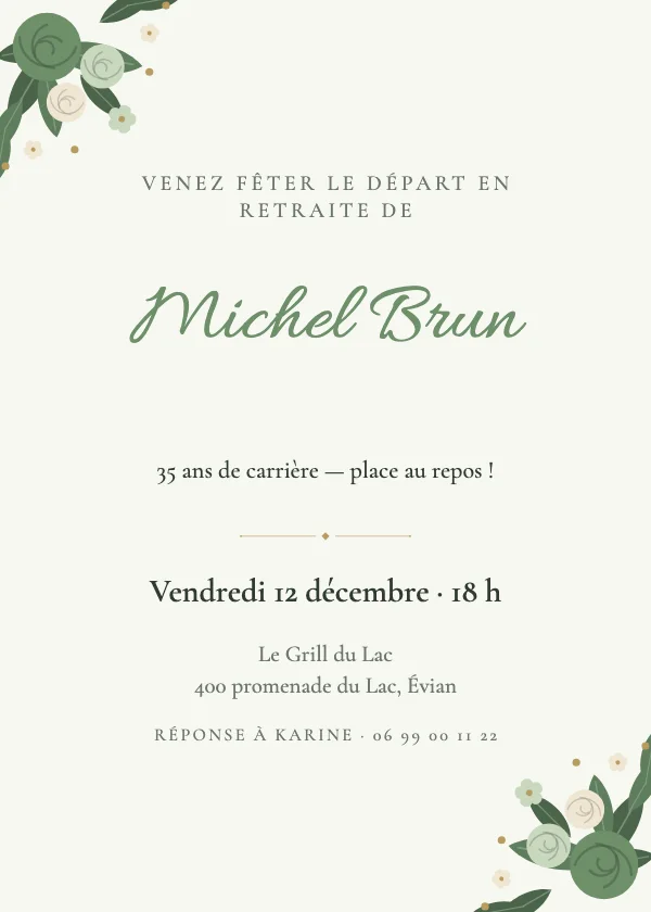 Invitation départ en retraite Jardin