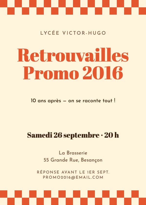 Invitation Retrouvailles Damier rétro