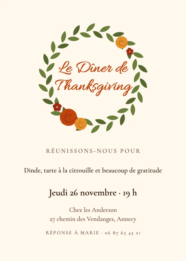 Invitation Thanksgiving Couronne d’automne