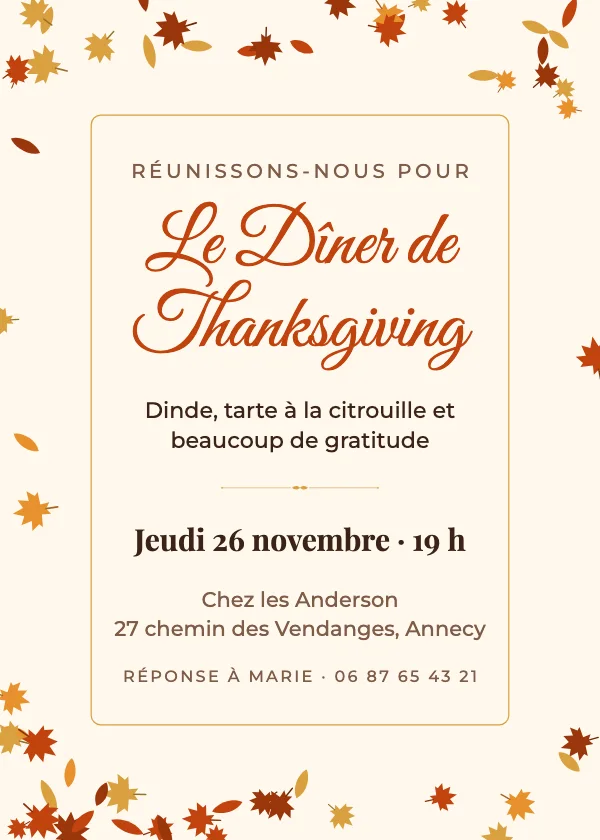 Invitation Thanksgiving Feuilles d’automne