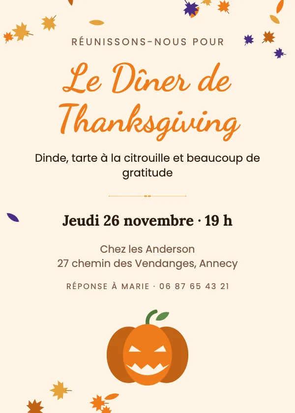 Invitation Thanksgiving Récolte de citrouilles